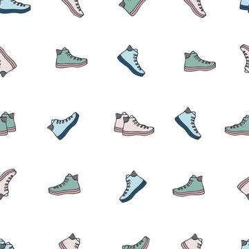 Seamless pattern with sneakers on white background Stock Illustration