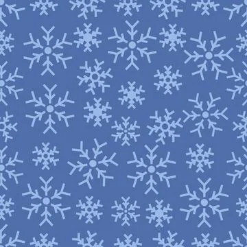 Seamless Pattern Snow Fall Blue Snowflakes on Winter Background. Vector Ill.. Illustrazione stock