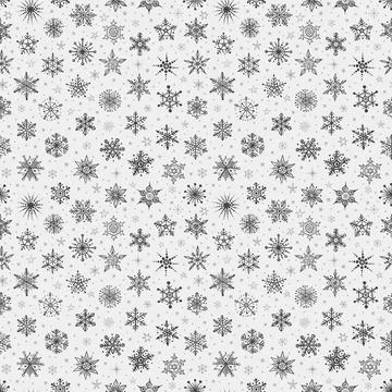 Seamless pattern with snow. Falling snowflakes on white background. Vector Illustrazione stock