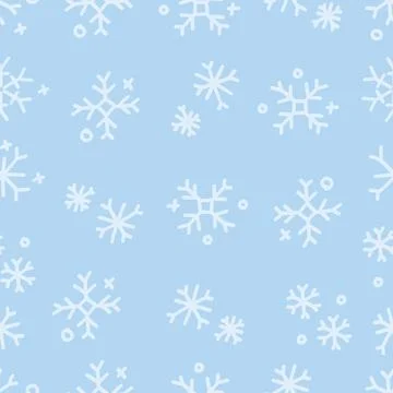 Seamless Pattern Snow Flake Doodle Line Drawing on Blue Background for Wint.. Stock Illustration
