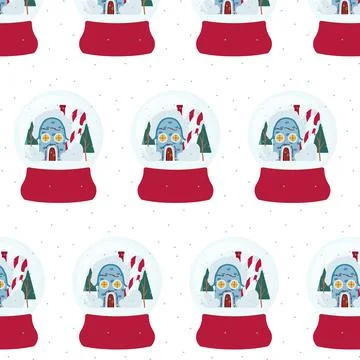 Seamless pattern with snow globe with house Stock Illustration