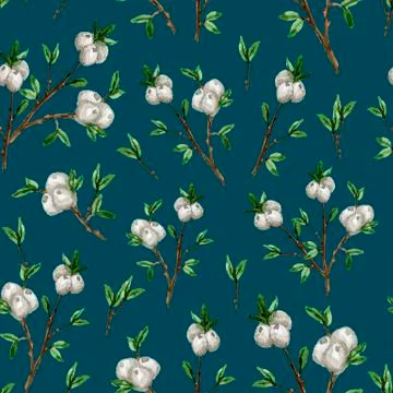 Seamless pattern with snowberry twigs Stock Illustration