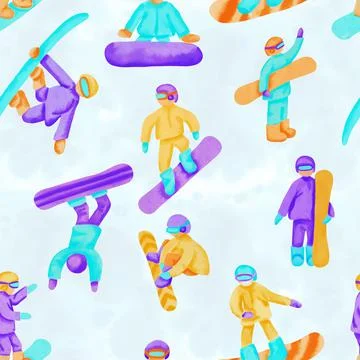 Seamless pattern with snowboarders. Stock Illustration