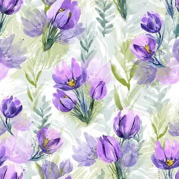 Seamless pattern with snowdrops, crocuses Stock Illustration
