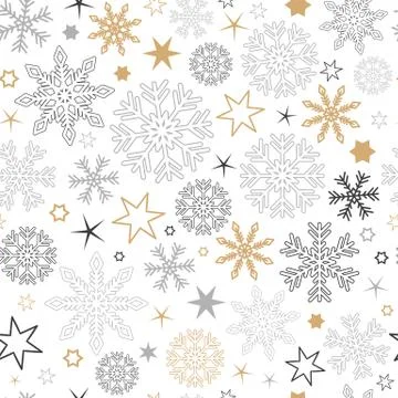 Seamless pattern snowflake background in gold and silver colors Stock Illustration