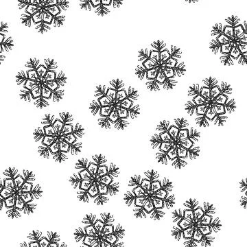 Seamless pattern snowflake christmas sketch hand drawn Illustrazione stock