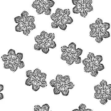 Seamless pattern snowflake gingerbread sketch hand drawn Stock Illustration