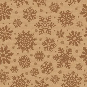 Seamless pattern with snowflake on packing cardboard background. Stock Photos