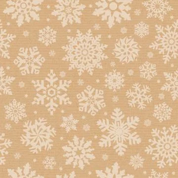 Seamless pattern with snowflake on packing cardboard background. Stock Photos