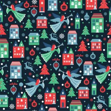 Seamless pattern with snowflakes and angels for Christmas packaging, textiles Illustrazione stock