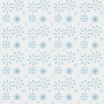 Seamless pattern of snowflakes and dots, blue on white Stock Illustration