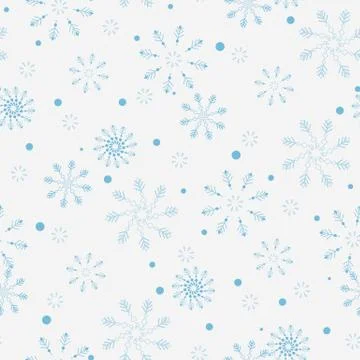 Seamless pattern of snowflakes and dots, blue on white Stock Illustration