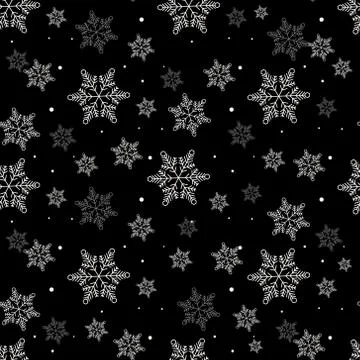 Seamless pattern of snowflakes on a black background Stock Illustration