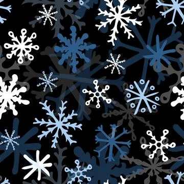 Seamless Pattern with Snowflakes on Black Background. Stock Illustration