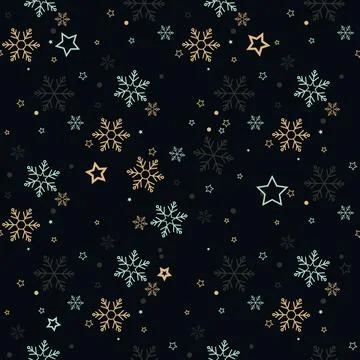Seamless pattern of snowflakes on a black background Stock Illustration