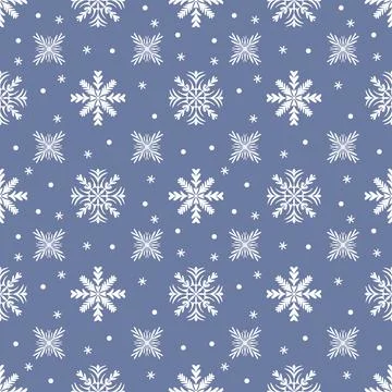 Seamless  pattern of snowflakes on a blue background. Stock Illustration