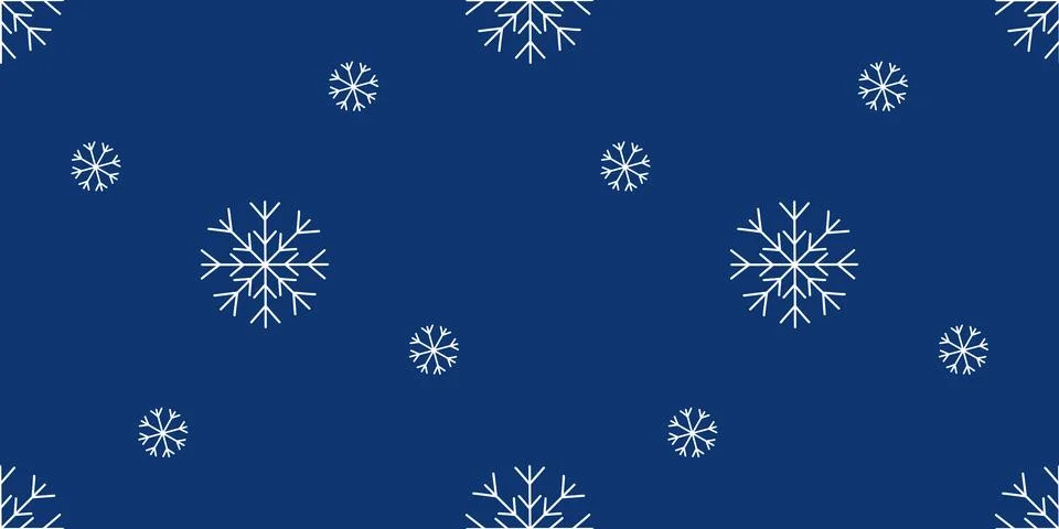 Seamless pattern with snowflakes on blue background, flat vector Stock Illustration