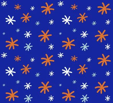 Seamless pattern with snowflakes. Blue, orange color. Christmas and new year  Stock Illustration