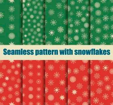 Seamless pattern with snowflakes. Christmas pattern set. Vector illustration. Stock Illustration