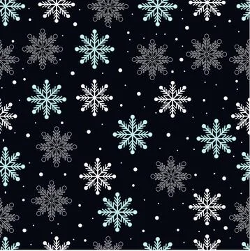 Seamless pattern of snowflakes on a dark background. Stock Illustration