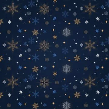Seamless pattern with snowflakes on a dark background. Vector Stock Illustration