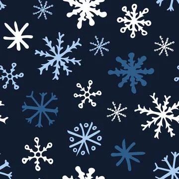 Seamless Pattern with Snowflakes on Dark Blue Background. Stock Illustration