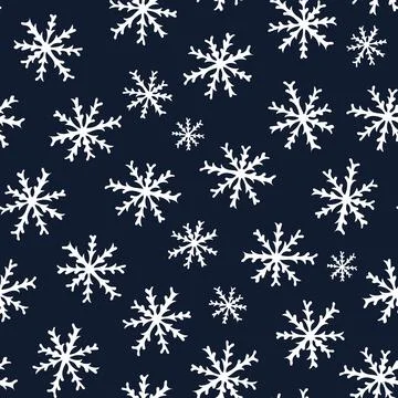 Seamless Pattern with Snowflakes on Dark Blue Background. Stock Illustration