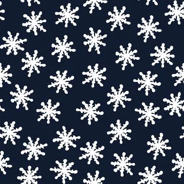 Seamless Pattern with Snowflakes on Dark Blue Background. Stock Illustration