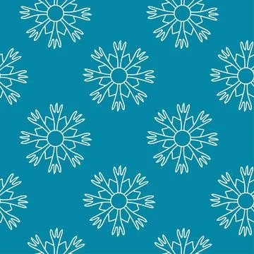 Seamless Pattern of Snowflakes in doodle style, white on a blue background. W Illustrazione stock