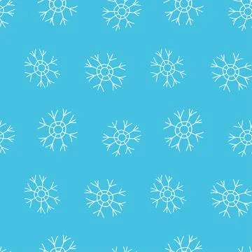 Seamless Pattern of Snowflakes in doodle style, white on a blue background. W Stock-Illustration