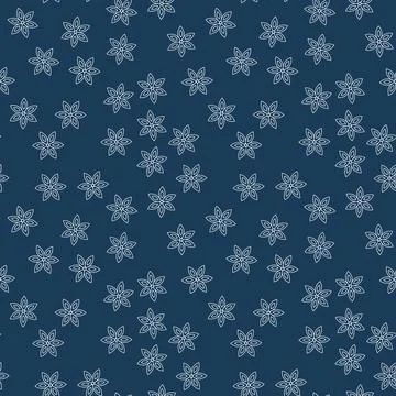 A seamless pattern of snowflakes falling on a dark blue background. Winter Stock Illustration
