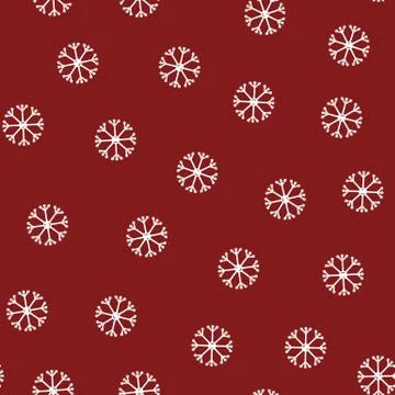 Seamless pattern of snowflakes in flat style on a red background. Stock Illustration