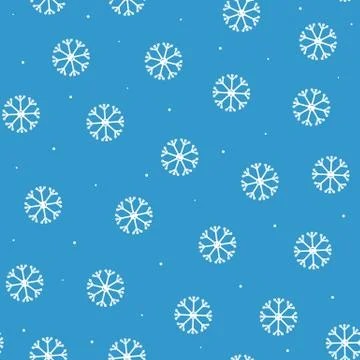 Seamless pattern of snowflakes in flat style on a blue background. Stock Illustration
