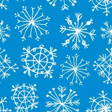 Seamless pattern with snowflakes on light blue background. vector Stock Illustration