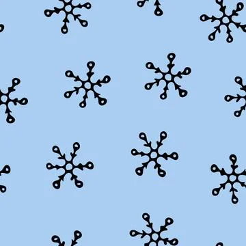 Seamless Pattern with Snowflakes on Light Blue Background. Stock Illustration