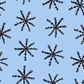 Seamless Pattern with Snowflakes on Light Blue Background. Stock Illustration