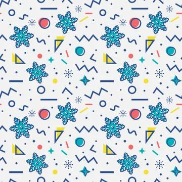 Seamless pattern with snowflakes. Memphis style. Vector background. 库存插图