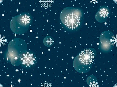 Seamless pattern with snowflakes. Winter abstract background. Bokeh effect. V Stockillustratie