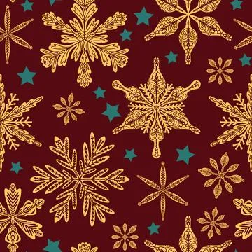 Seamless pattern snowflakes Winter holiday vector decorative background Chris Stockillustratie