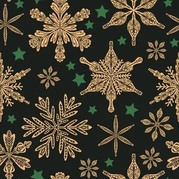 Seamless pattern snowflakes Winter holiday vector decorative background Chris Stock Illustration