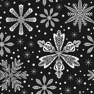 Seamless pattern snowflakes Winter holiday vector decorative background Chris 库存插图