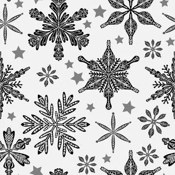 Seamless pattern snowflakes Winter holiday vector decorative background Chris Stock Illustration