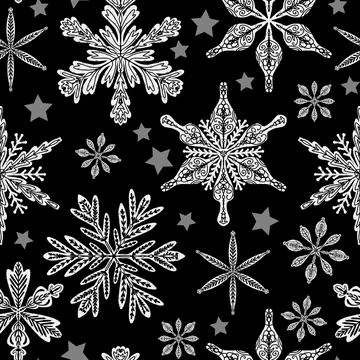 Seamless pattern snowflakes Winter holiday vector decorative background Chris 库存插图