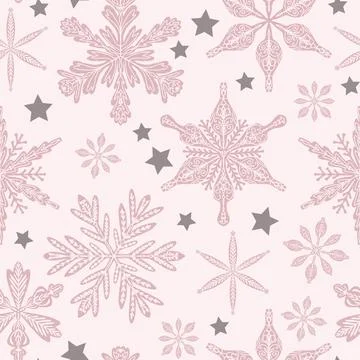 Seamless pattern snowflakes Winter holiday vector decorative background Chris Stock Illustration