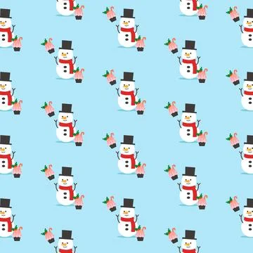 Seamless pattern snowman and cakes design Stock Illustration