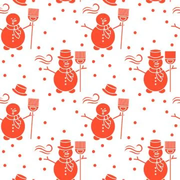 Seamless pattern with snowman, broom, hat, wind. Stock Illustration