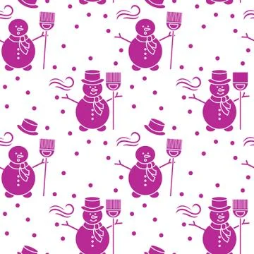 Seamless pattern with snowman, broom, hat, wind. Stockillustratie