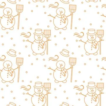 Seamless pattern with snowman, broom, hat, wind. Illustrazione stock