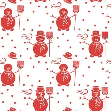 Seamless pattern with snowman, broom, hat, wind. Stockillustratie