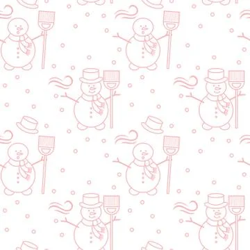 Seamless pattern with snowman, broom, hat, wind. Stock Illustration